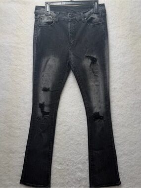 MNML X635 Men's Distressed Flare Denim Jeans Black Ripped Size 31 Stretch